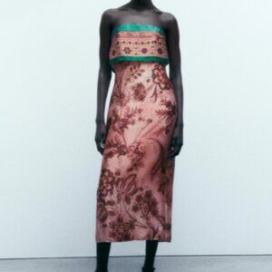 ZARA Printed Strapless Dress